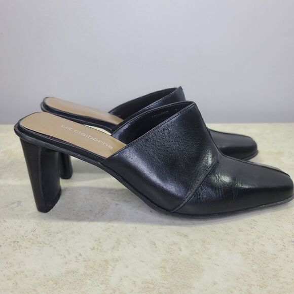 Liz Claibrne Bonafide Leather Mules 7.5 Black - Picture 4 of 8
